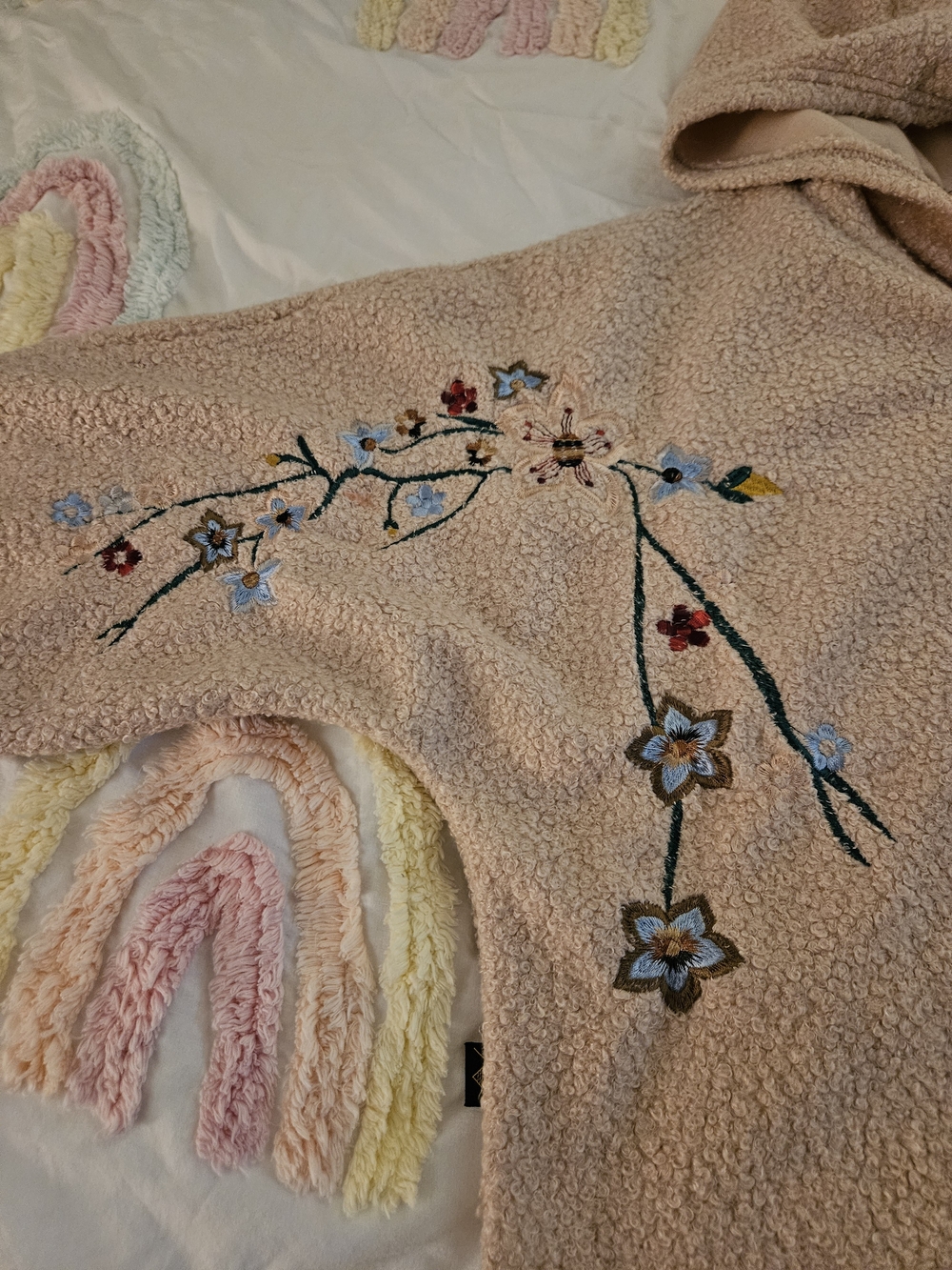 Embroidered Floral Sherpa Pullover - Blush - Picture 4 of 15